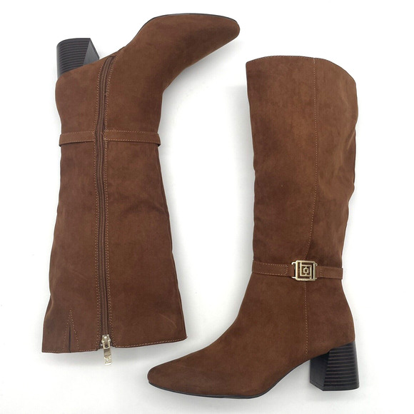 NWB Liz Claiborne 'LC RIGSBEE' Brown Faux Suede Zip Mid Calf Block Heel Boots 8M - Picture 12 of 16